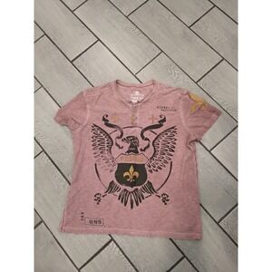 Helix Mens XX Large Pink Eagle Crest Graphic Henley Shirt 100 Cotton